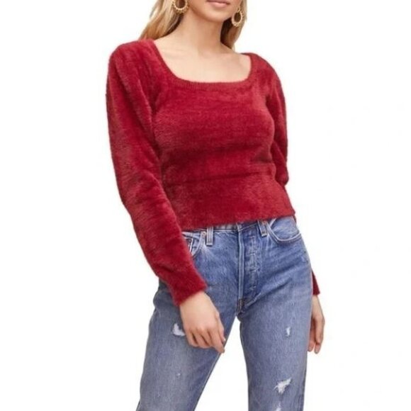 ASTR The Label Fuzzy Square Neck Long Sleeve Cropped Pullover Sweater New XS - Picture 5 of 13
